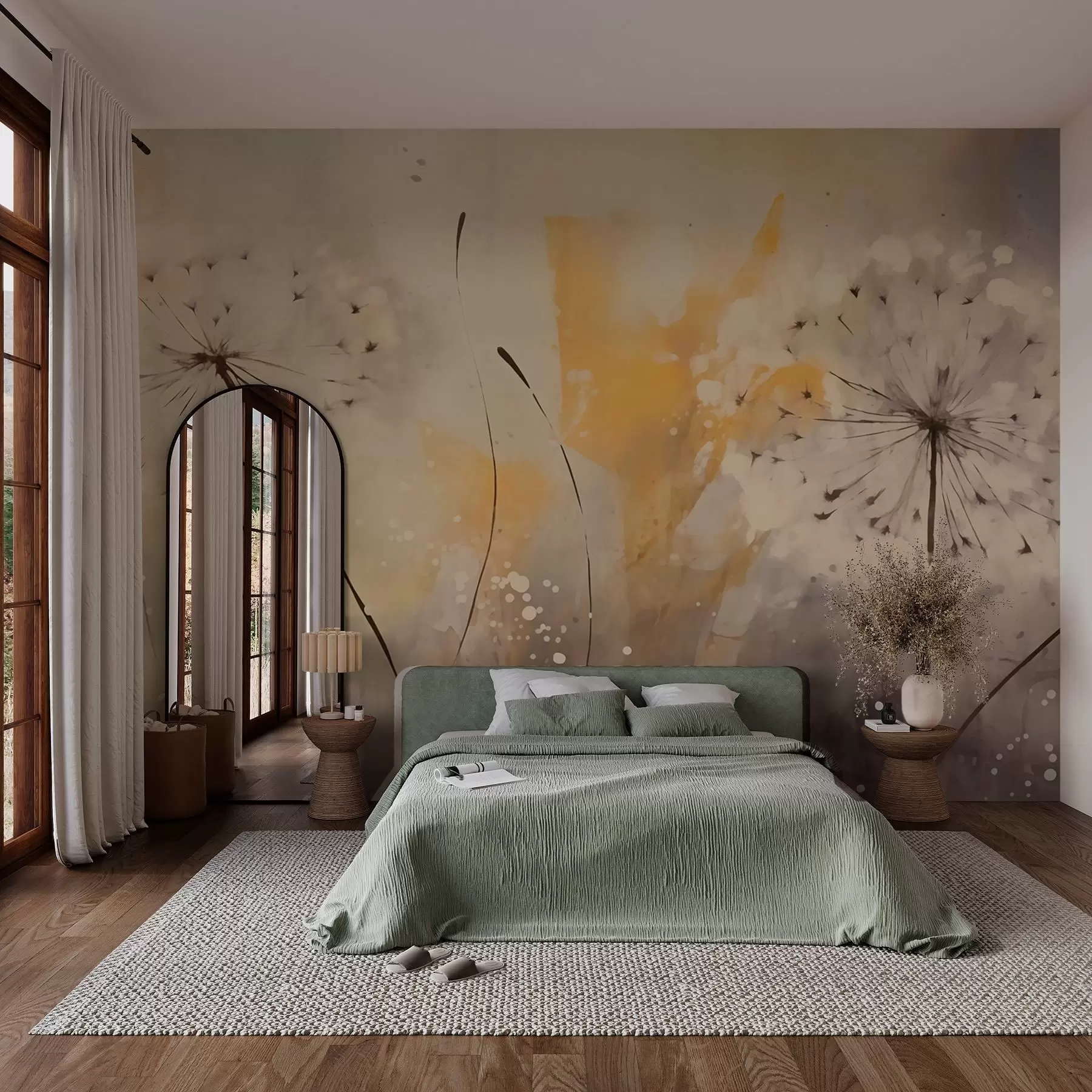 Carta da parati Floreale Denti di leone sfocati in colori pastello n. w02699