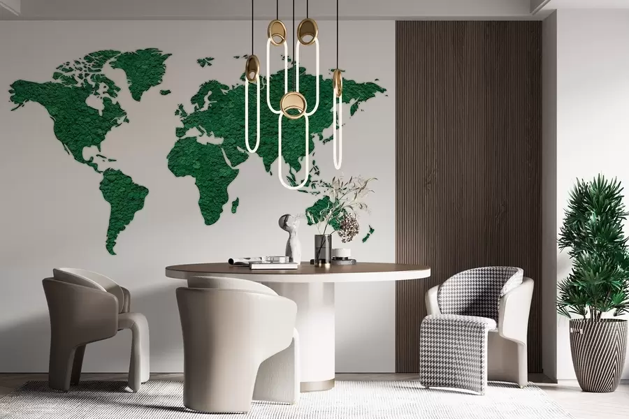 carta da parati Mappa del mondo con muschio, natura, tavolozza di colori verde lussureggiante  nr. w02657v2