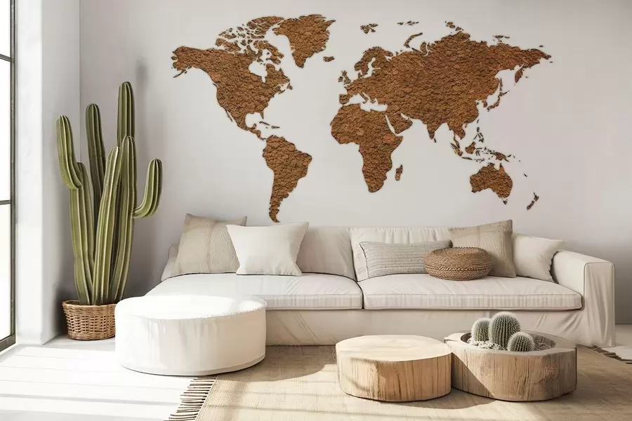 carta da parati Mappa del mondo con muschio, natura, tavolozza di colori beige  nr. w02657v4