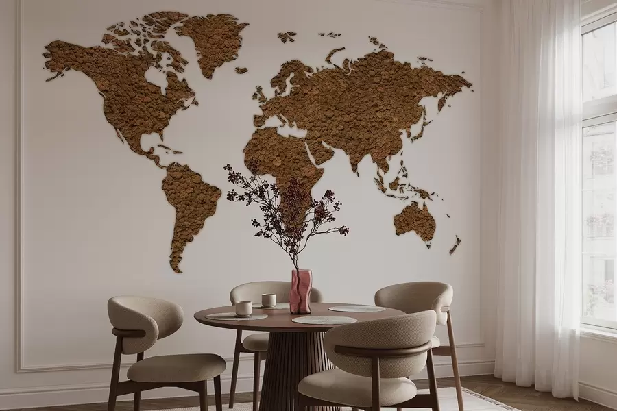 carta da parati Mappa del mondo con muschio, natura, tavolozza di colori beige  nr. w02657v4