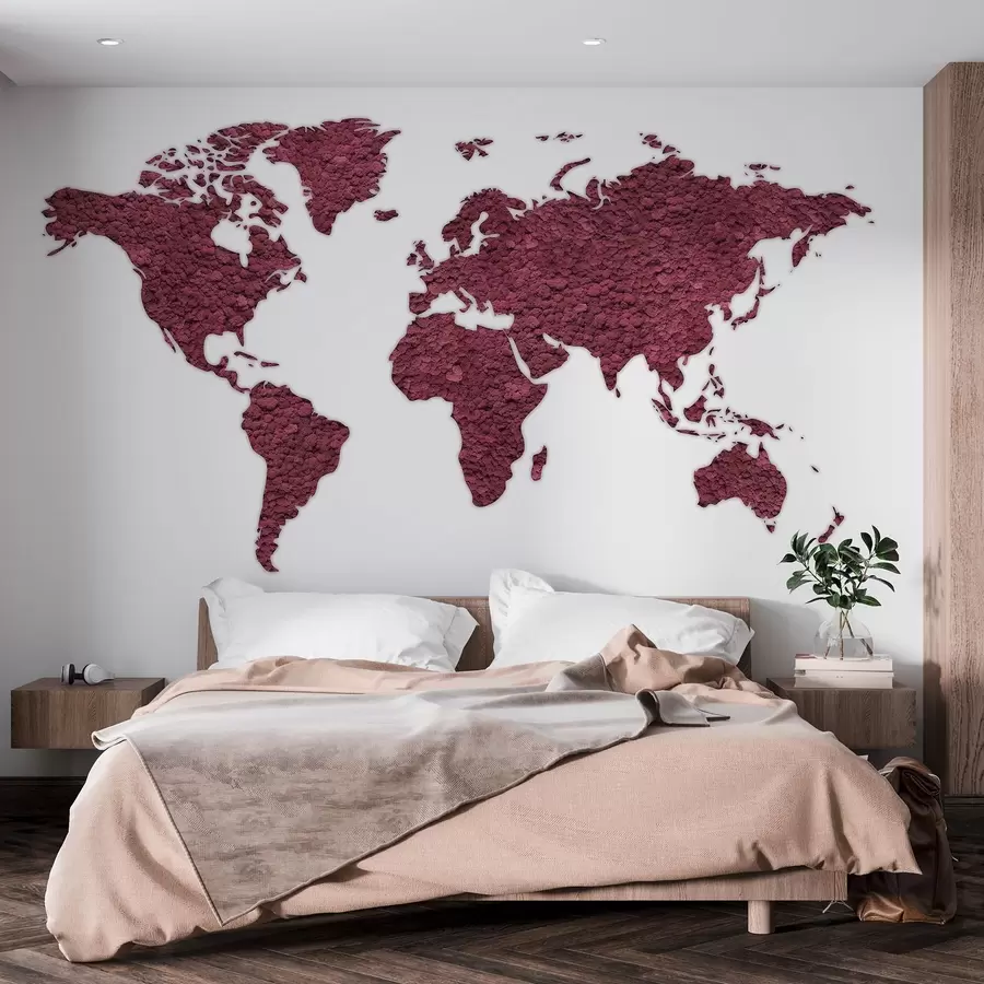 carta da parati Mappa del mondo con muschio, natura, tavolozza di colori bordeaux  nr. w02657v5