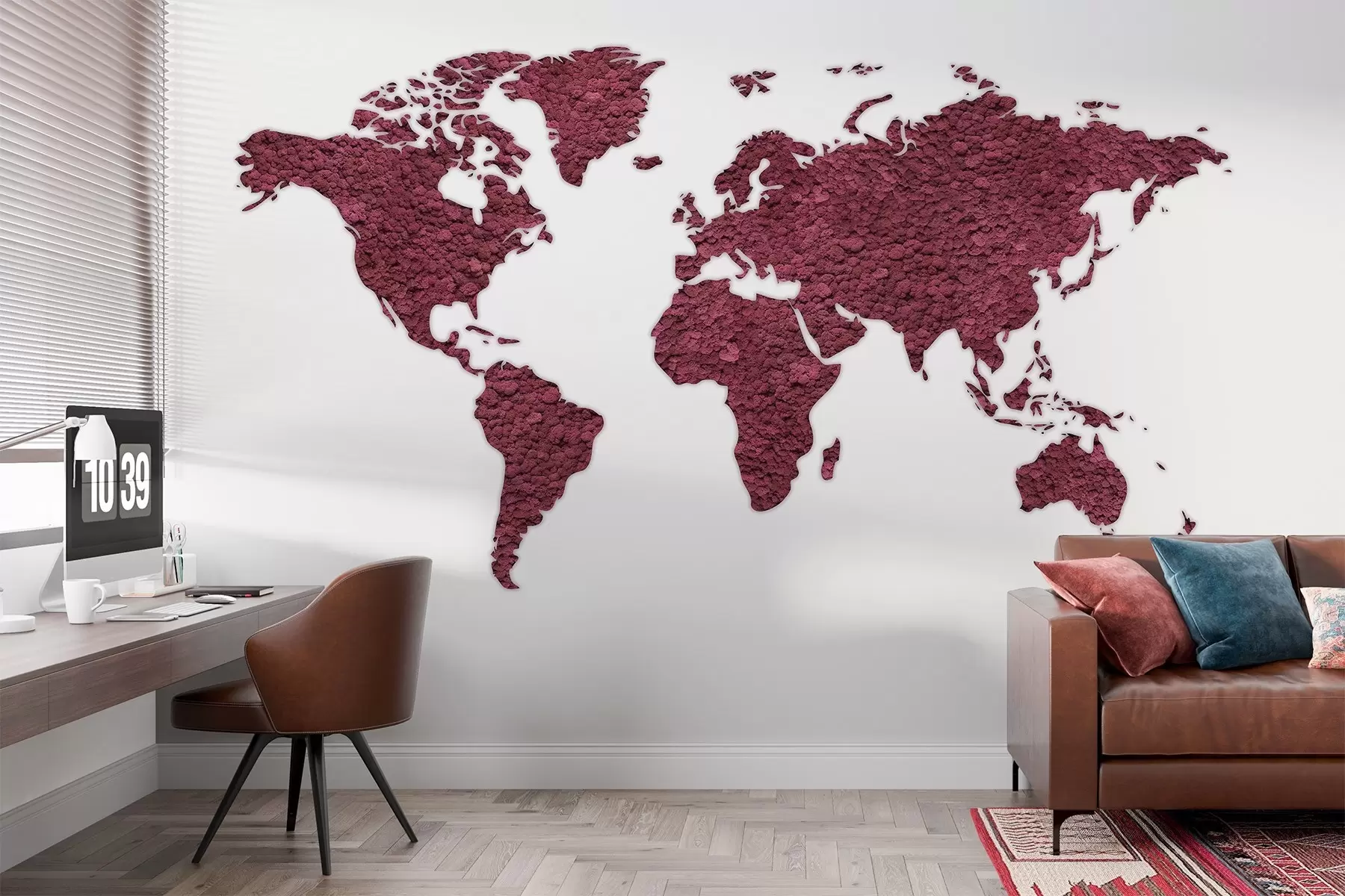 carta da parati Mappa del mondo con muschio, natura, tavolozza di colori bordeaux  nr. w02657v5