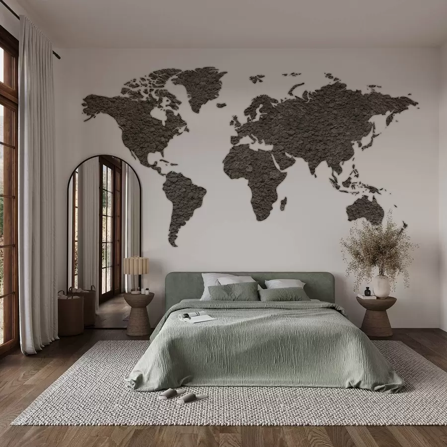 carta da parati Mappa del mondo con muschio, natura, tavolozza di colori grigi  nr. w02657v6