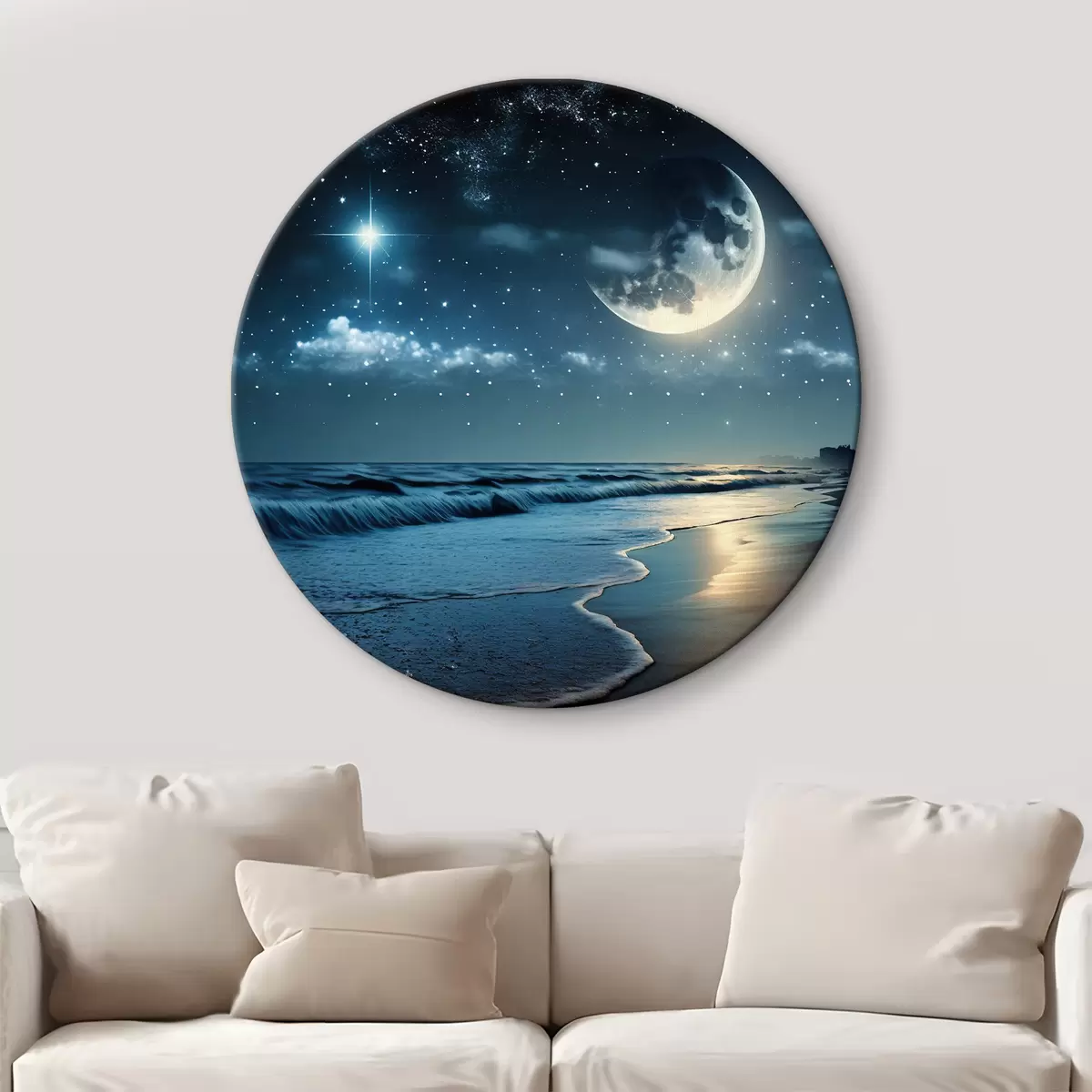 Quadri rotondi Un'enorme luna sul mare notturno r31111