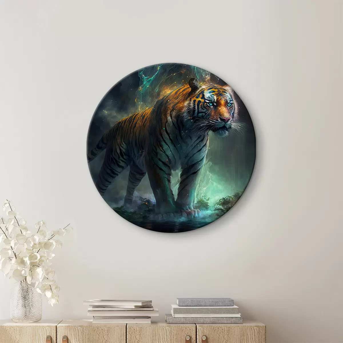 Quadri rotondi Tigre al neon disegnata a mano r33919