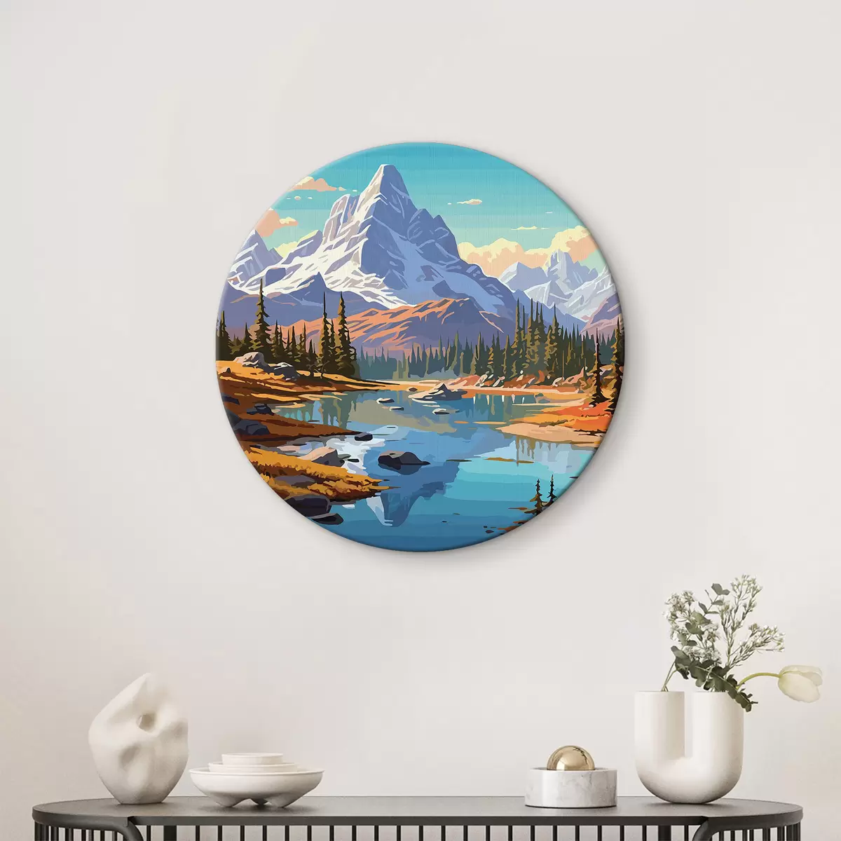 Quadri rotondi Lago in montagna r33951