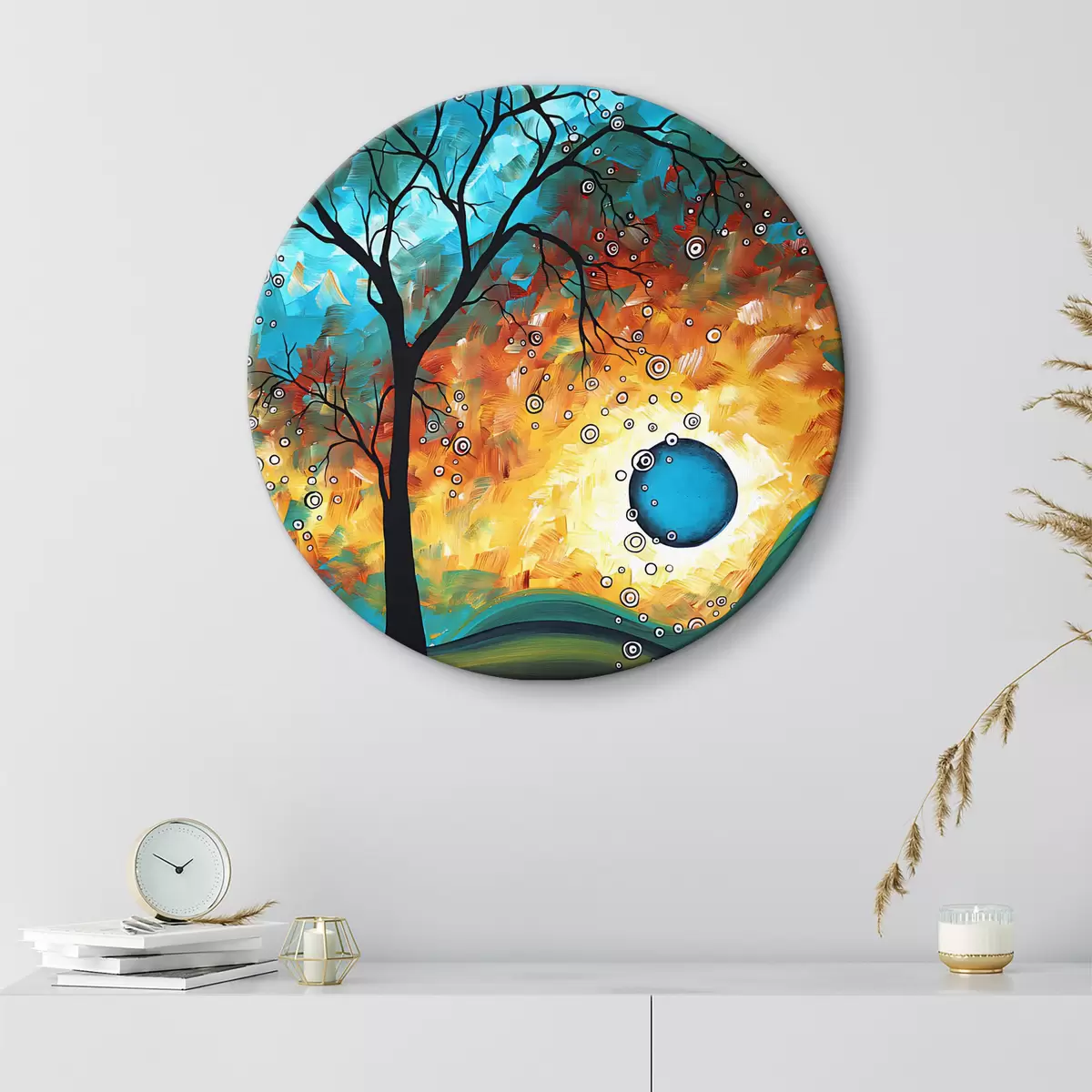 Quadri rotondi Albero con motivo arcobaleno r34434