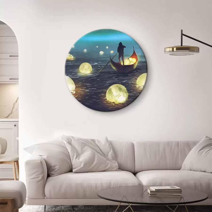 carta da parati Un uomo in barca sullo sfondo della luna splendente nr. r34544