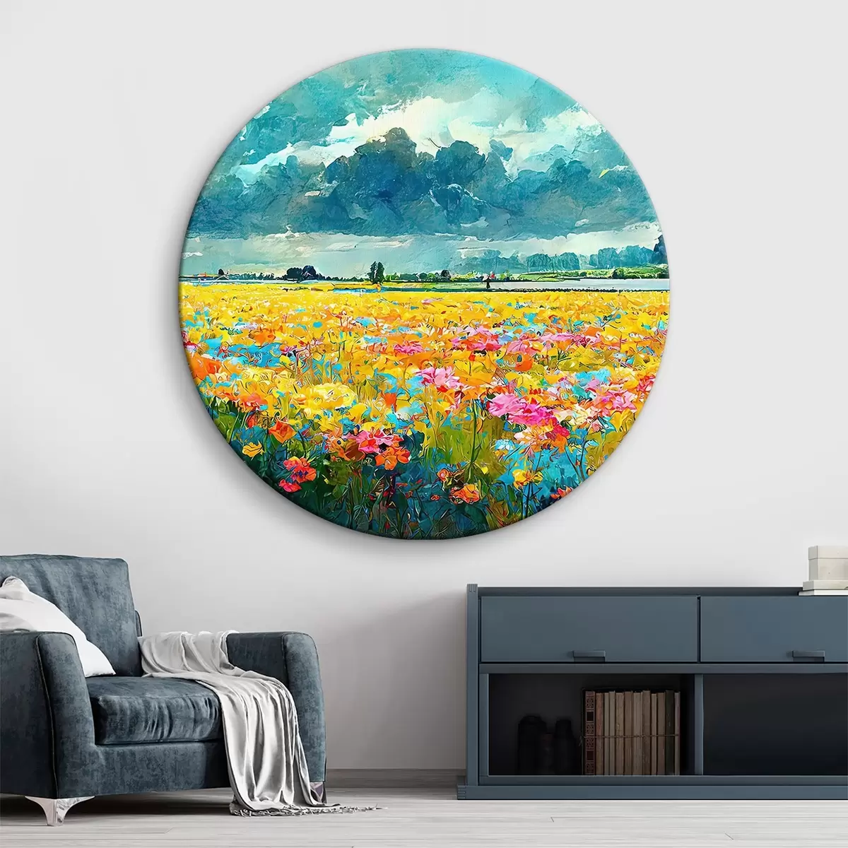 Quadri rotondi Fiori di campo sullo sfondo delle montagne r34944