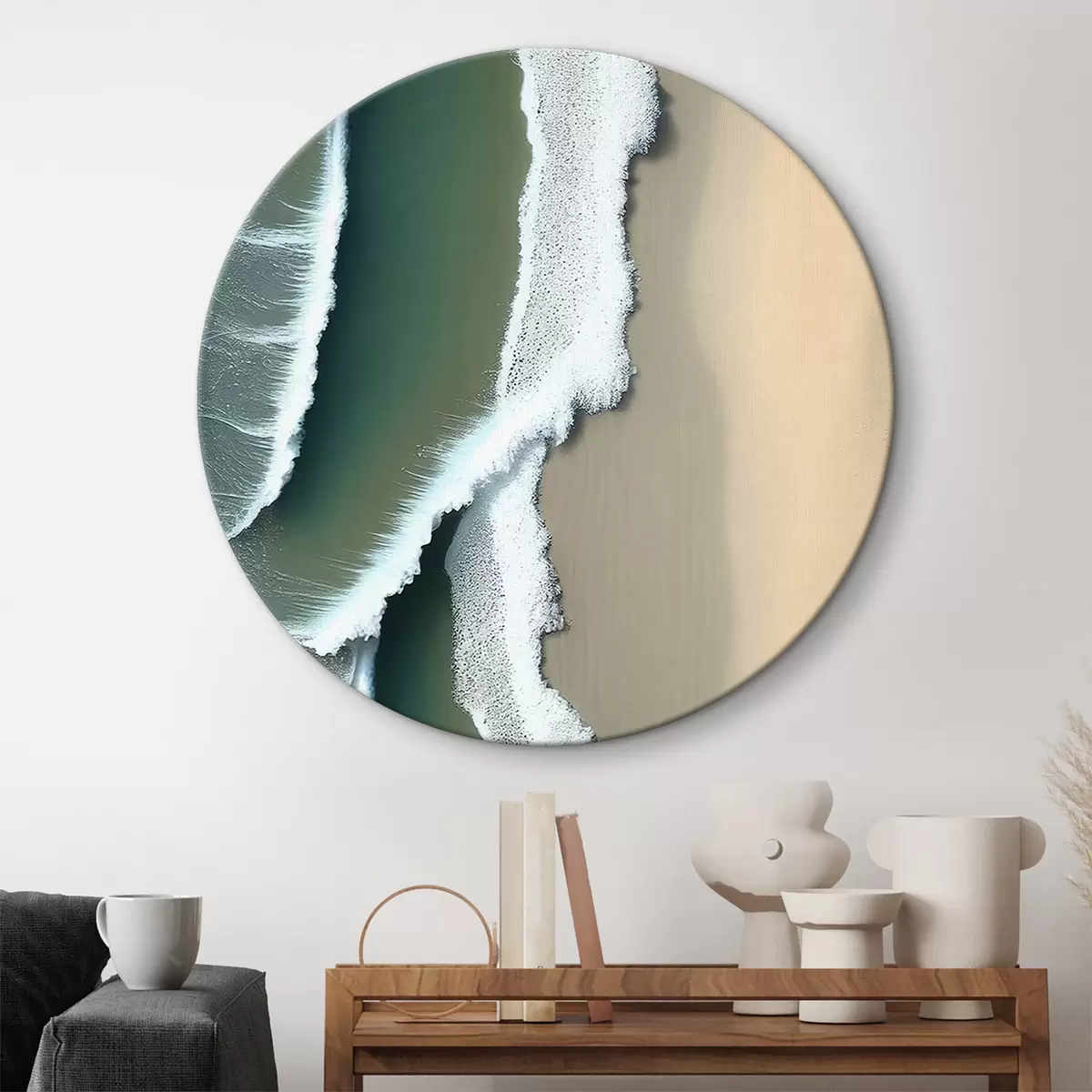Quadri rotondi Schiuma di mare sulla riva sabbiosa r35434