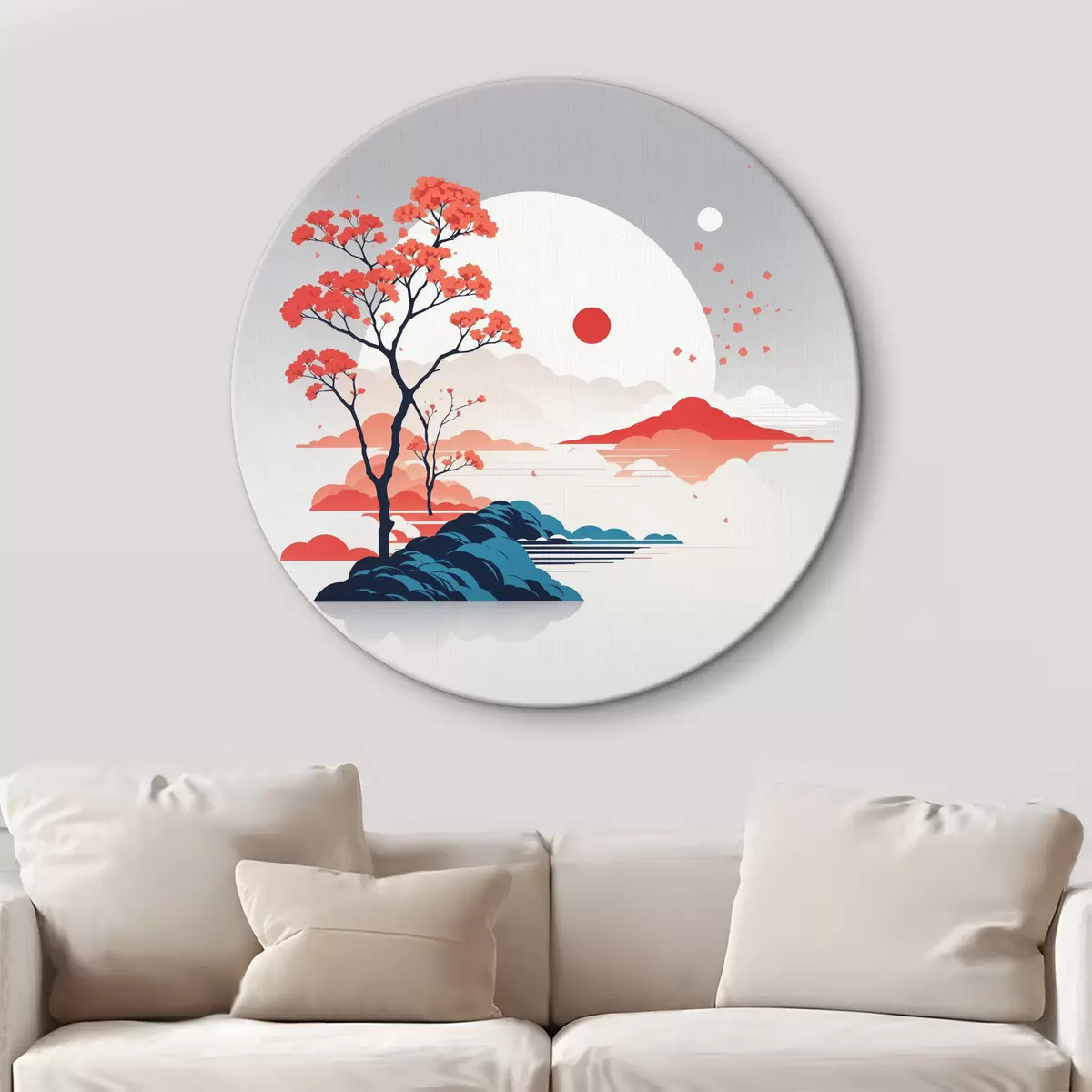 Quadri rotondi Fiori di ciliegio sullo sfondo dell'alba r35820
