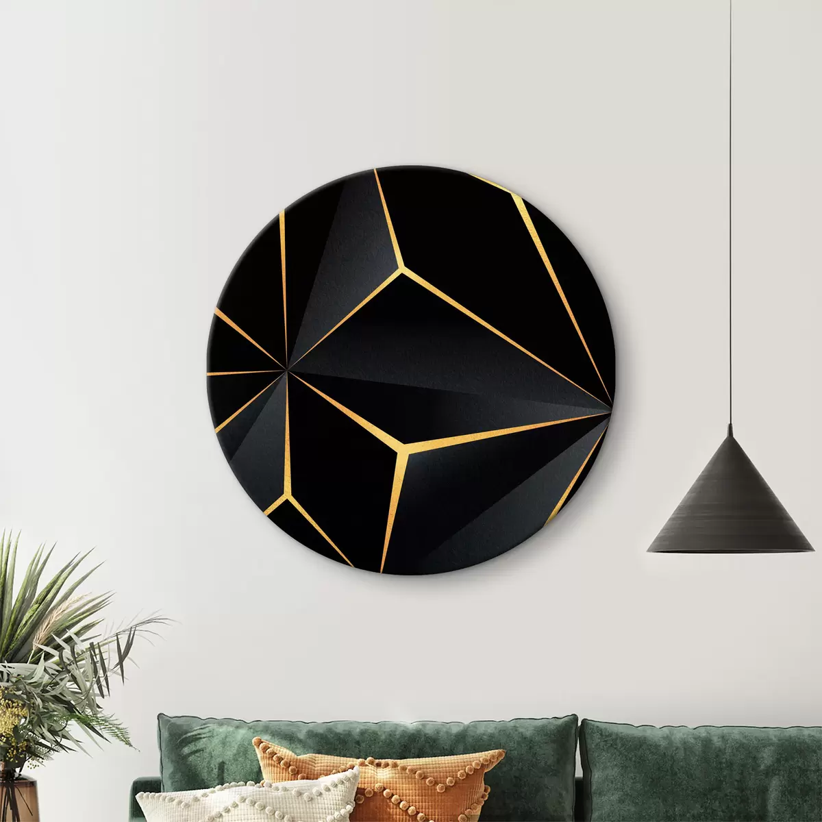 Quadri rotondi Geometria nera con oro r35865