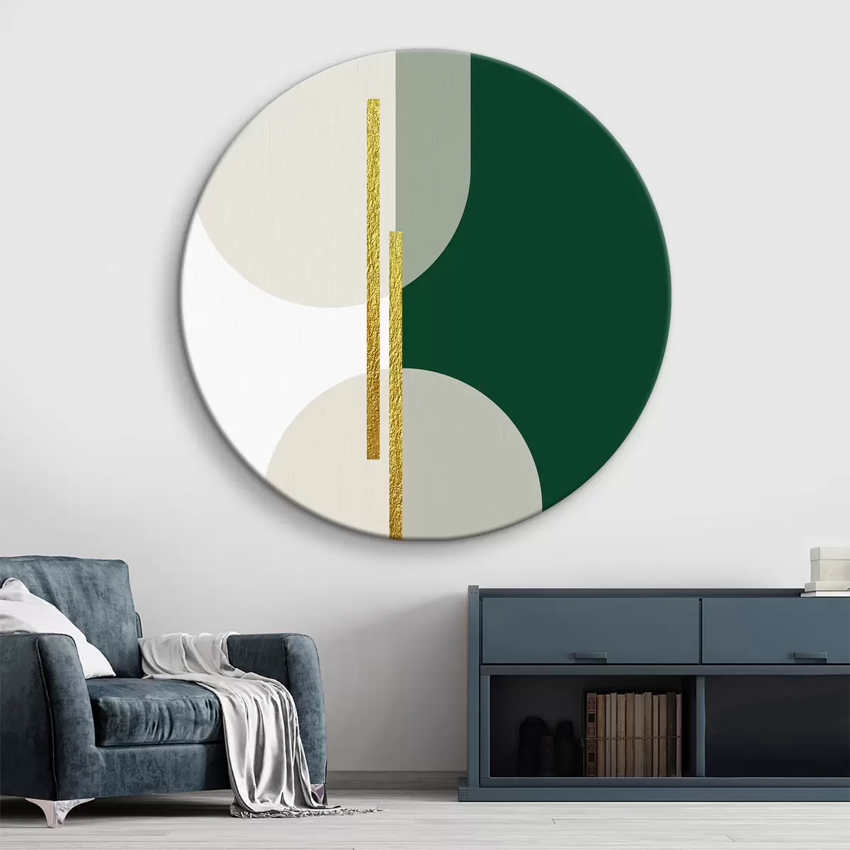 Quadri rotondi Arte murale astratta nei colori beige, verde e oro r35943