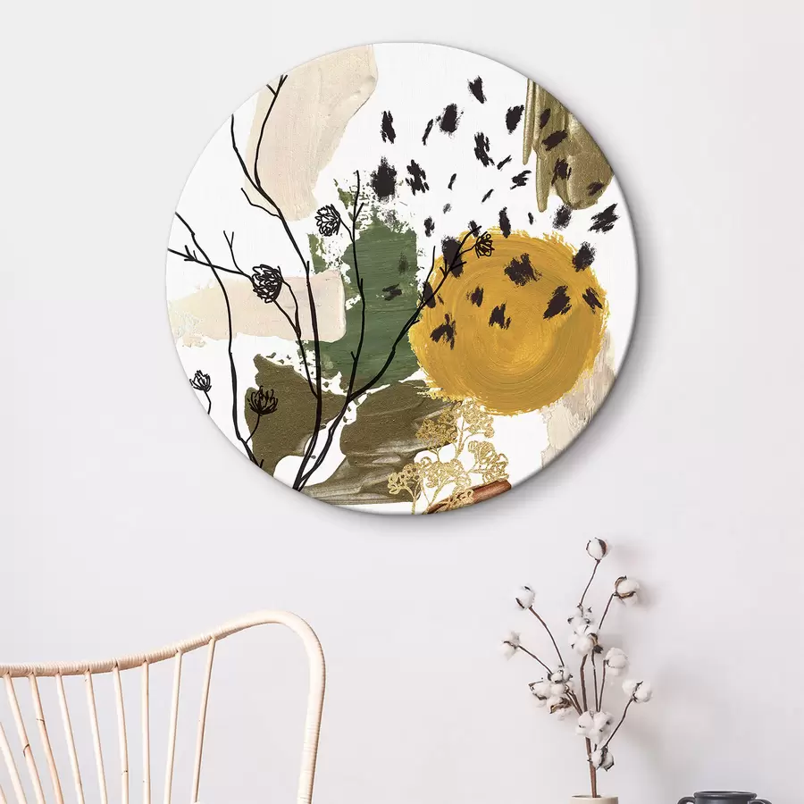 carta da parati Composizione autunnale ad acquerello di rami lineari, macchie marroni, gialle e verdi nr. r35950