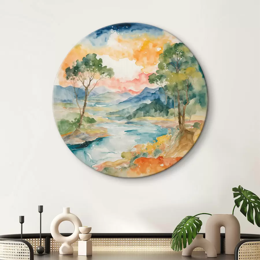 carta da parati Fiume e alberi in acquerello nr. r36054