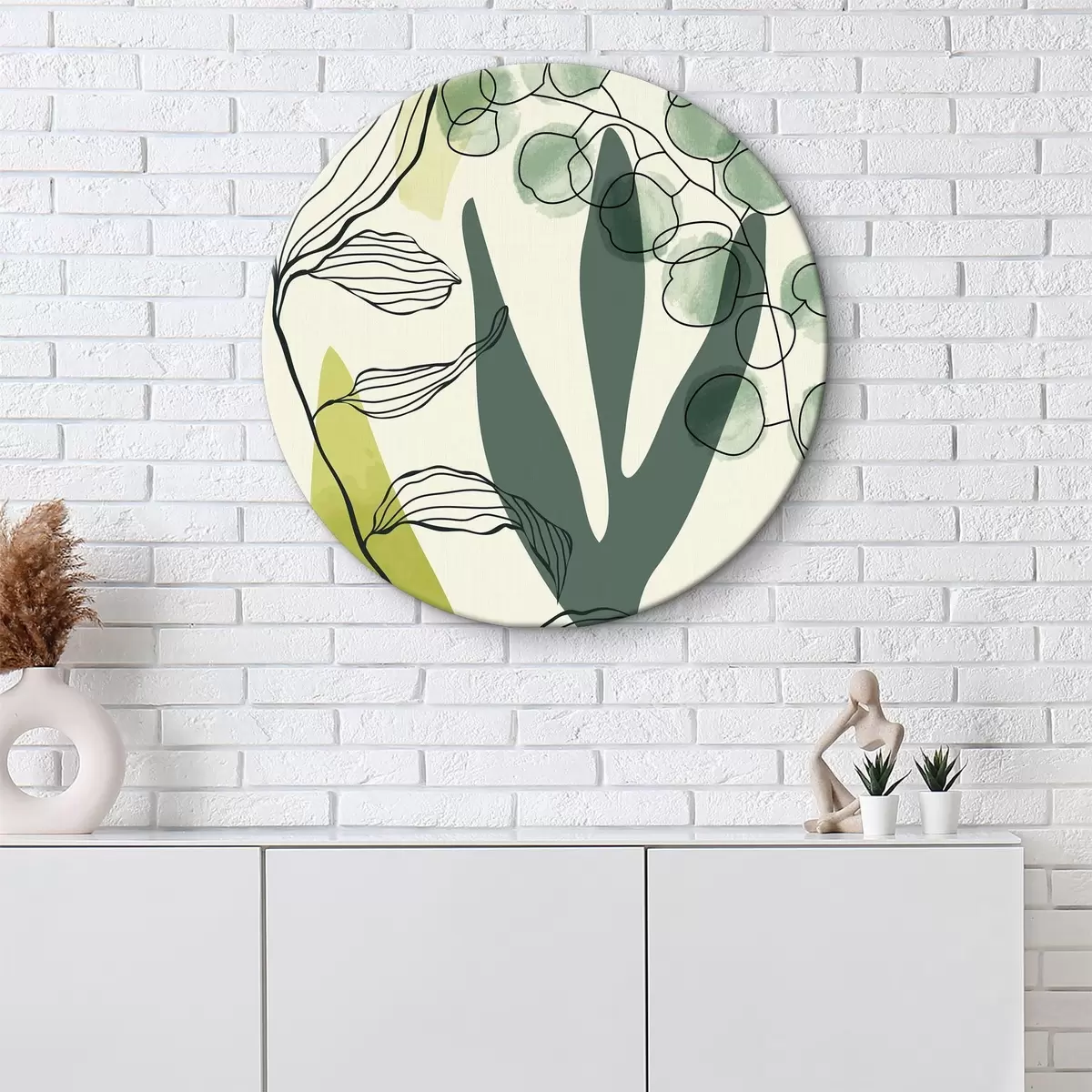 Quadri rotondi Fiori e foglie astratti ad acquerello r36133