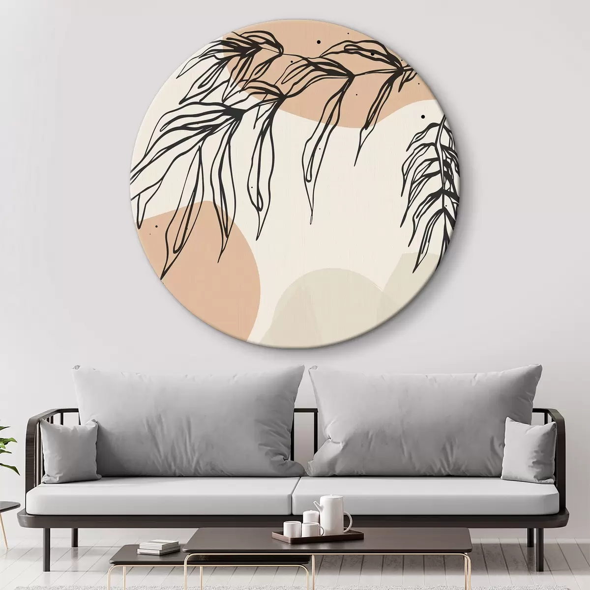 Quadri rotondi Foglie astratte, linee di forme diverse r36186