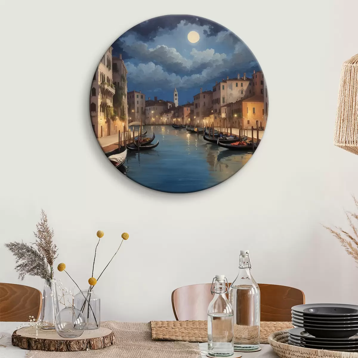 Quadri rotondi Venezia di notte illuminata dalla luna piena r36240