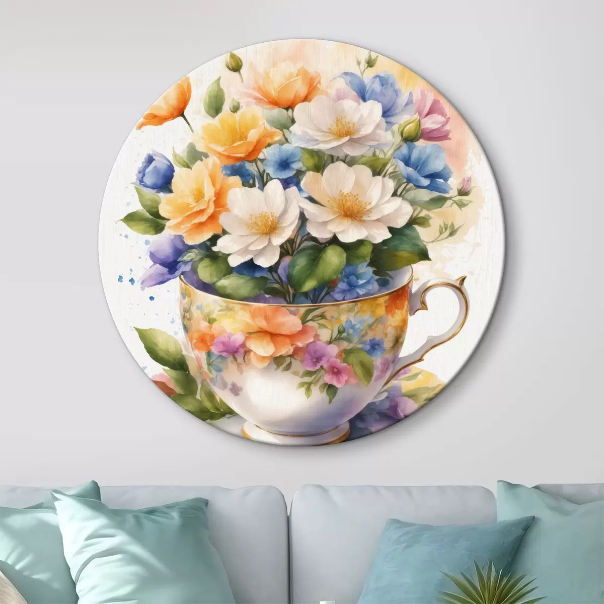 Quadri rotondi Bouquet di fiori in acquerello r36244