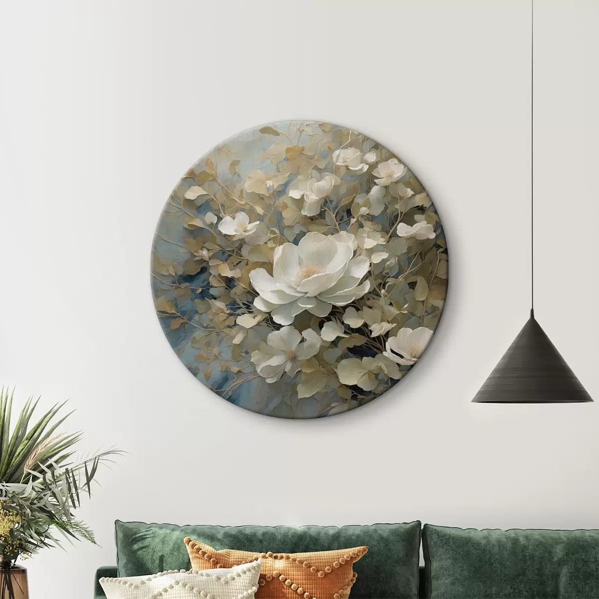 Quadri rotondi Fiori bianchi durante il maltempo r36442