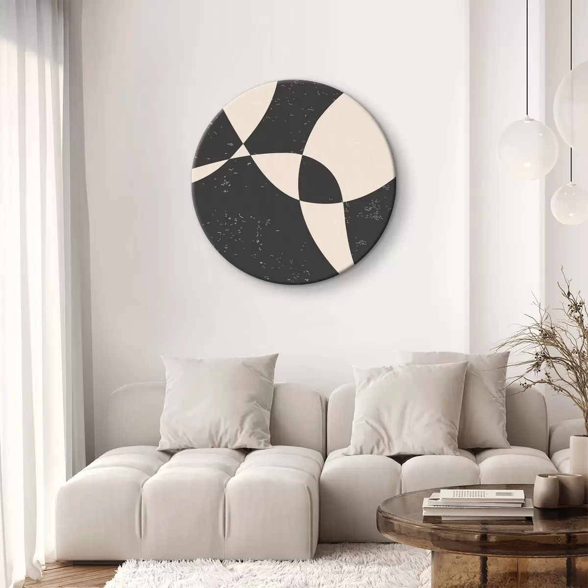 Quadri rotondi Elegante astrazione geometrica in colore crema r36456