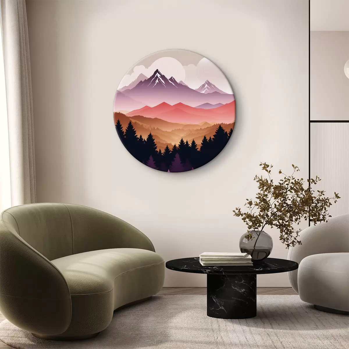 Quadri rotondi Tramonto sulle montagne tranquille r36527