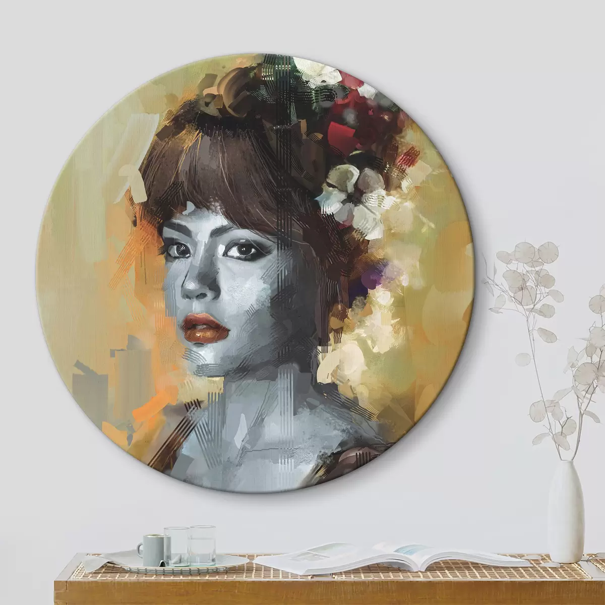 Quadri rotondi Donna con fiori tra i capelli r36575