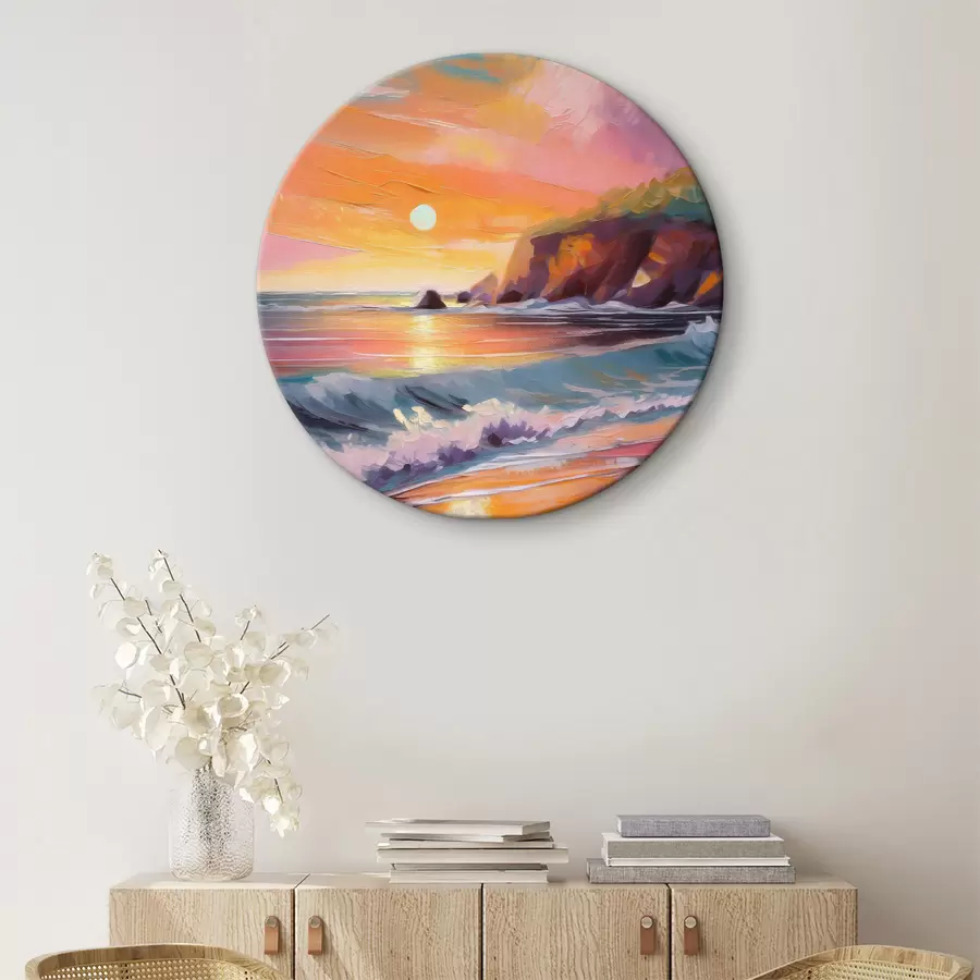 carta da parati Alba sulla costa, onde del mare, pennellate vivaci, acrilico nr. r36581