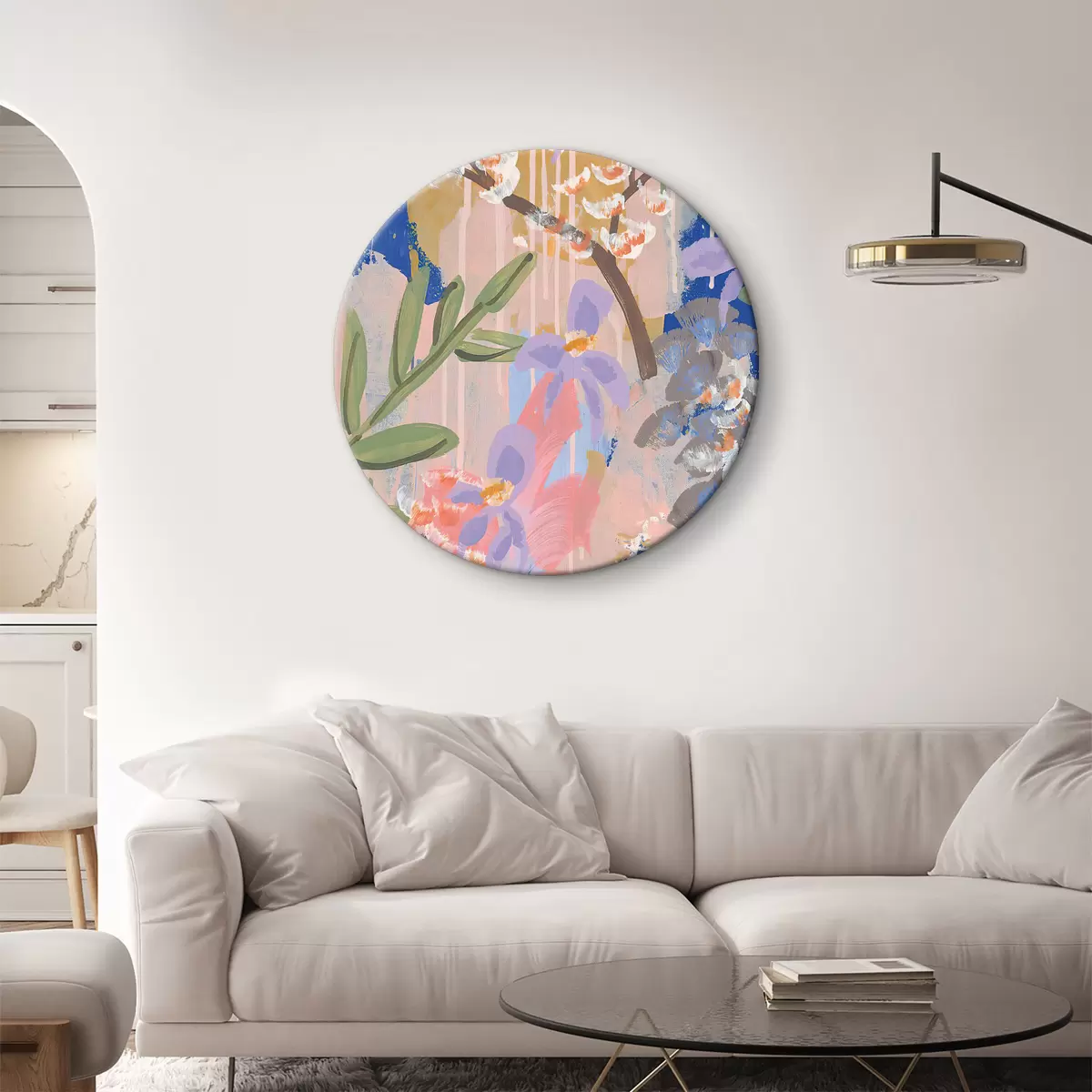 Quadri rotondi Un dipinto di fiori e foglie r36626