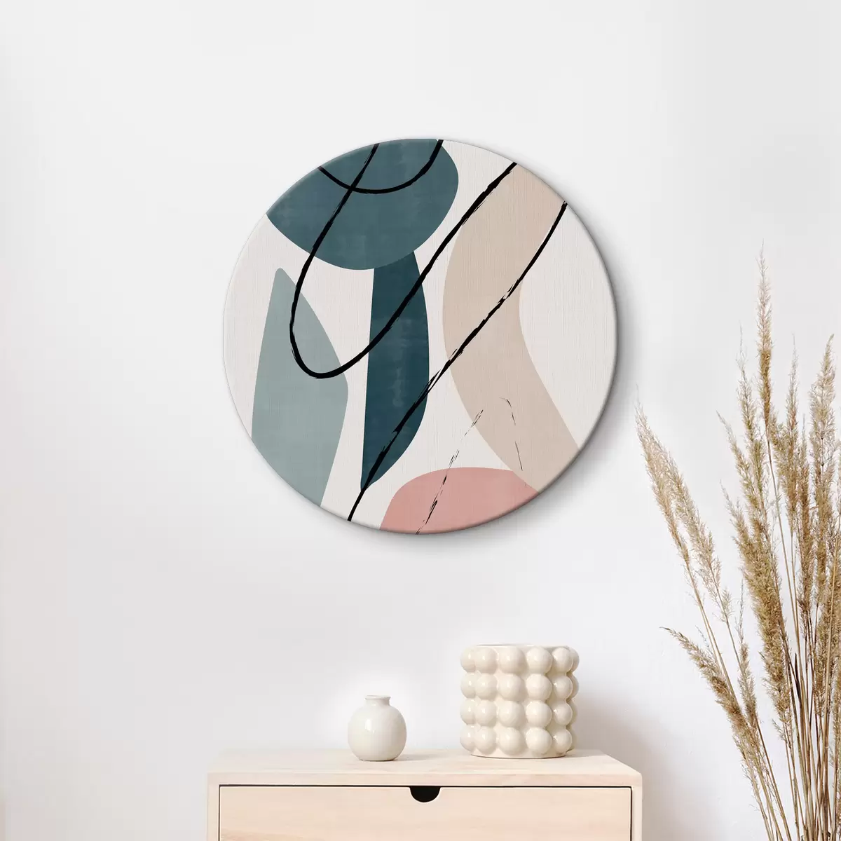 Quadri rotondi Un'opera d'arte con forme e colori diversi r36653