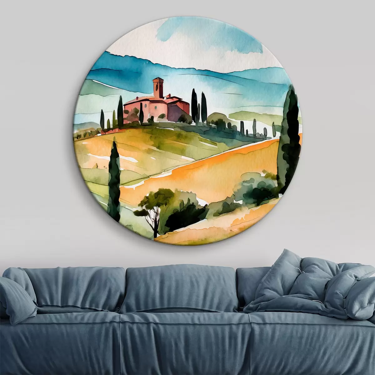 Quadri rotondi Paesaggio italiano, acquerello, Toscana r36683