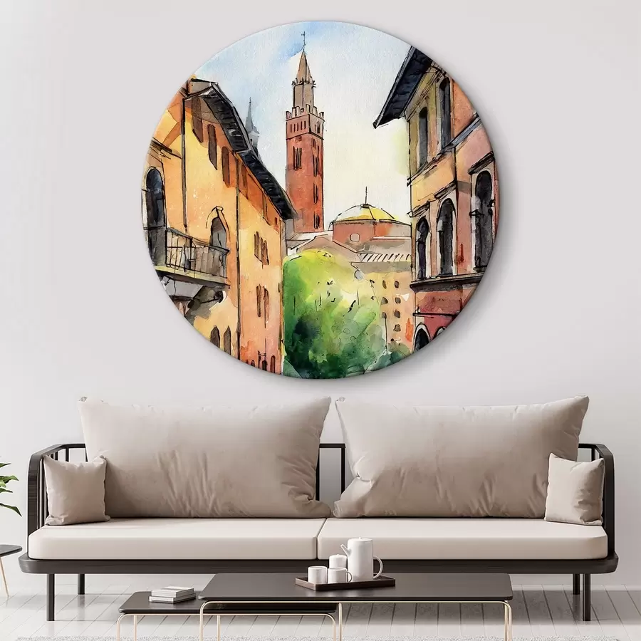 carta da parati Un acquerello di una strada con edifici e alberi nr. r36684