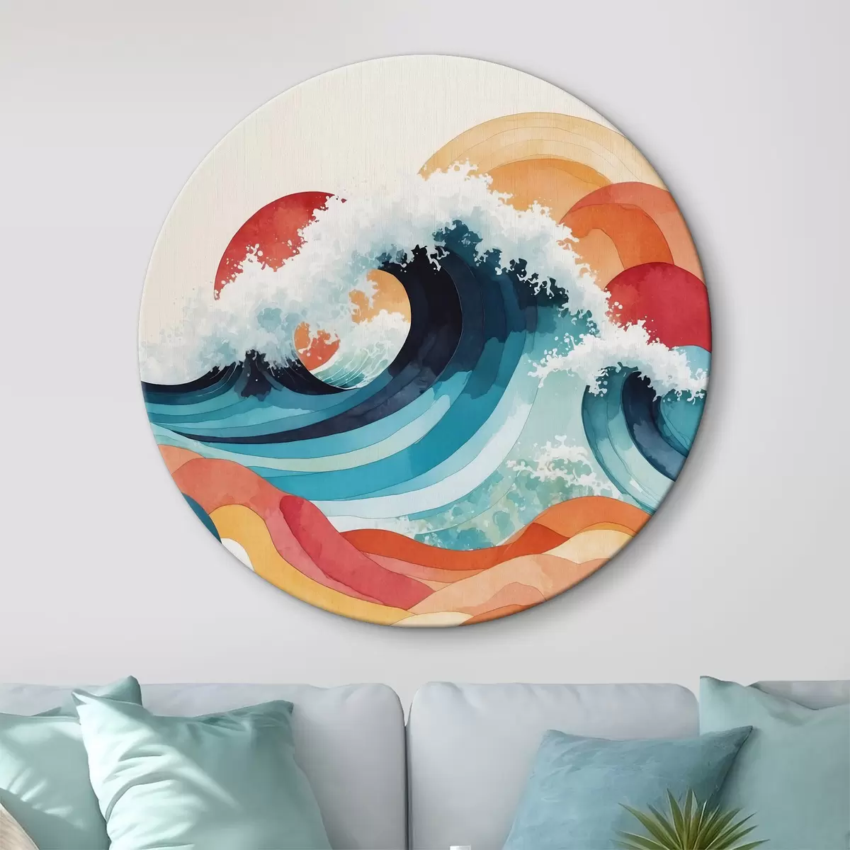 Quadri rotondi Mare impetuoso in acquerello r36798