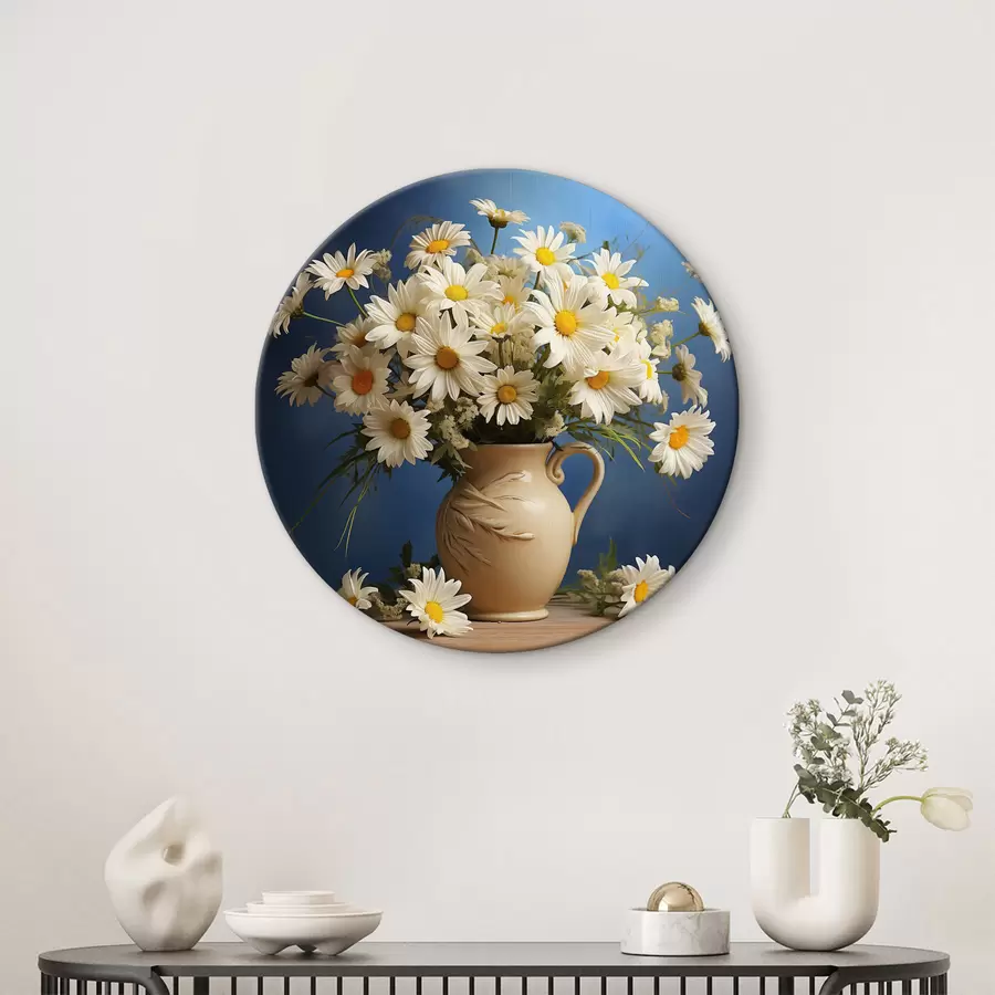 carta da parati Un meraviglioso bouquet di margherite bianche su sfondo blu nr. r36814