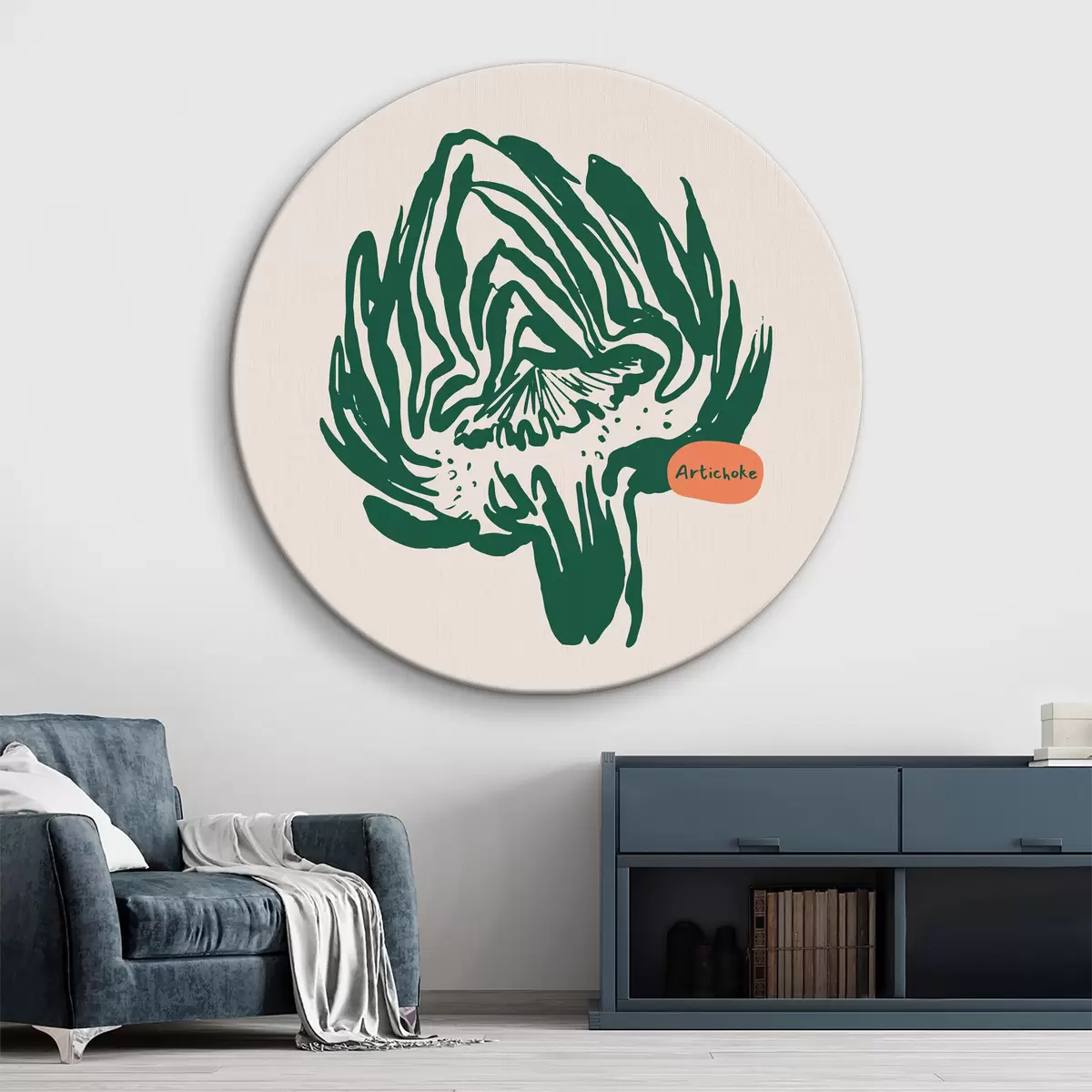 Quadri rotondi Disegno di una pianta in verde e bianco r36868