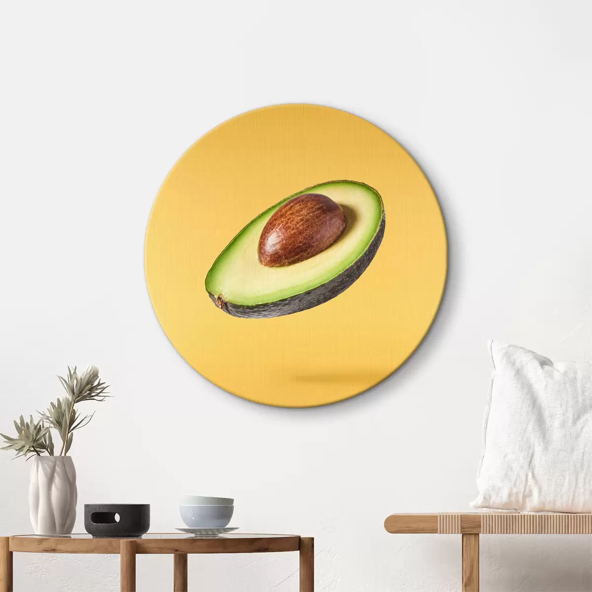 Quadri rotondi Avocado su sfondo giallo r37033