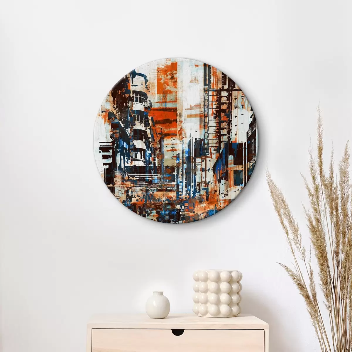 Quadri rotondi Moderno astratto paesaggio urbano strada stile grunge r37082