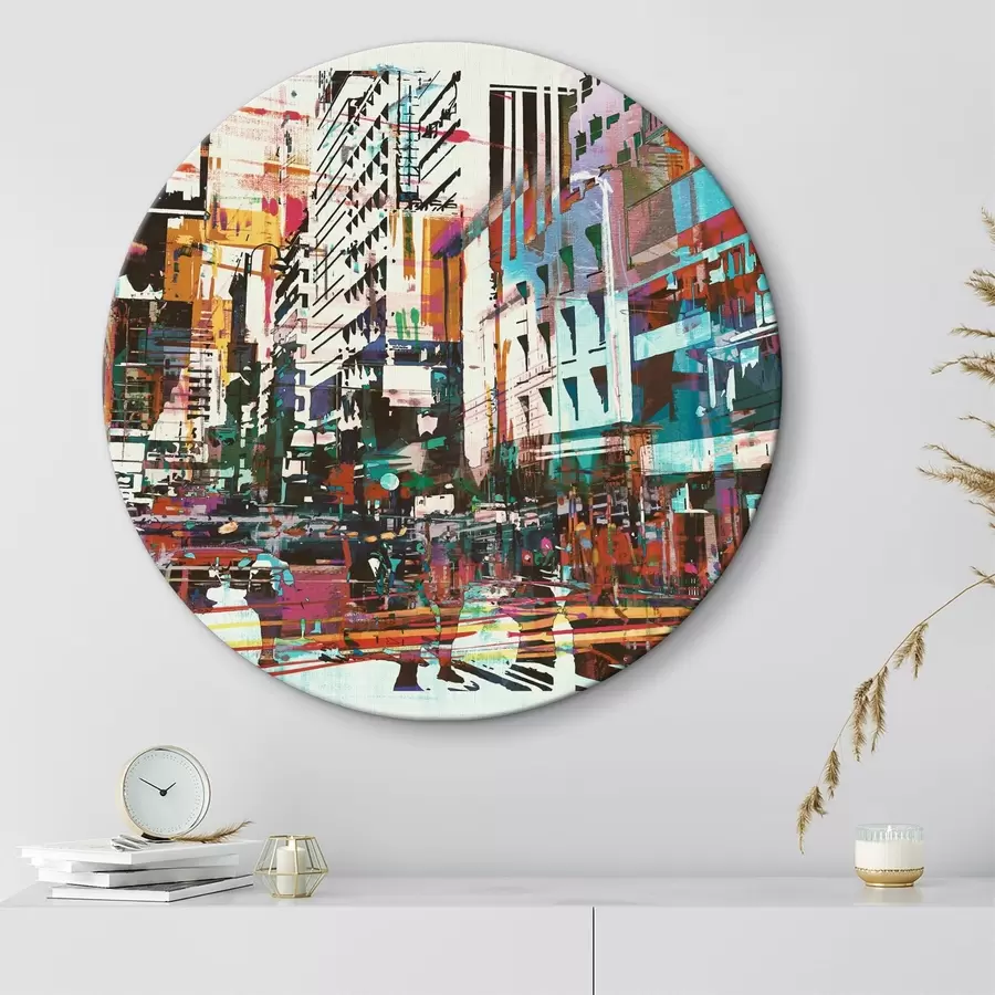 carta da parati Strada trafficata della metropoli con templi in stile grunge nr. r37101