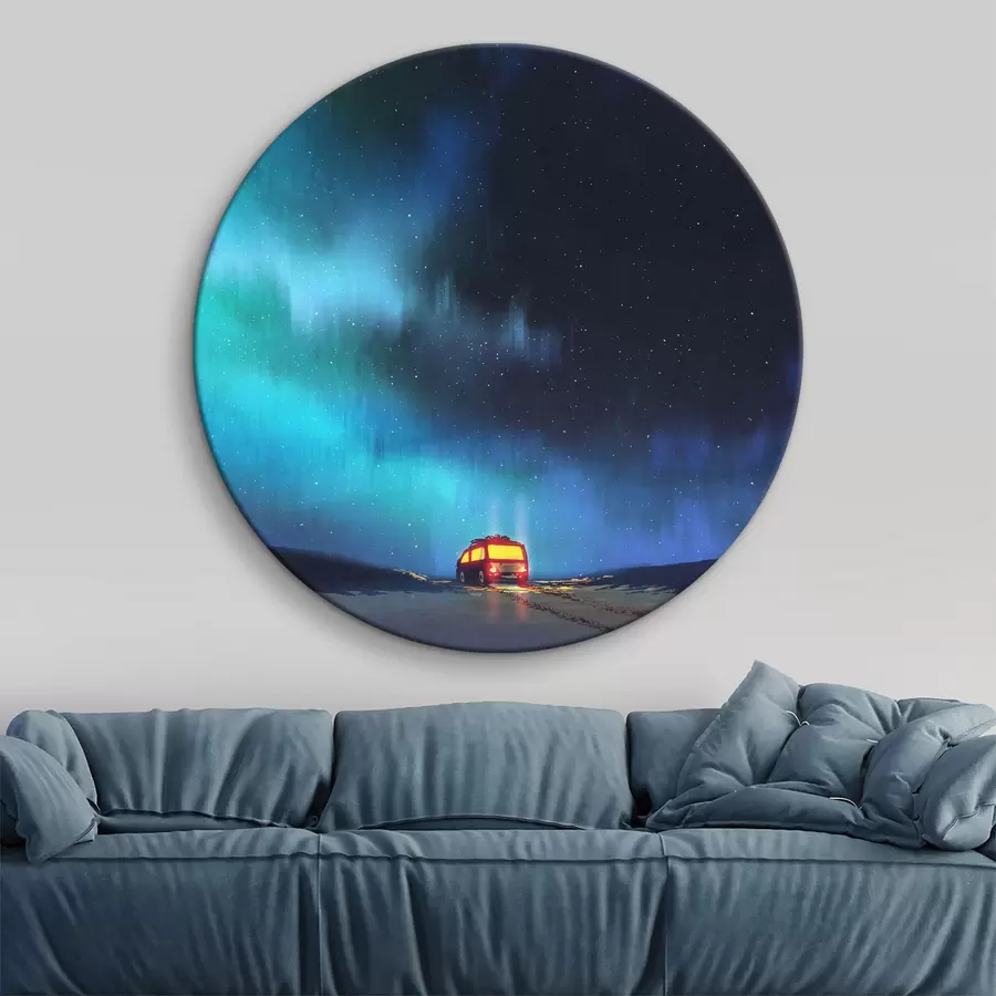 carta da parati Autobus su una strada innevata con luci nel cielo nr. r37111