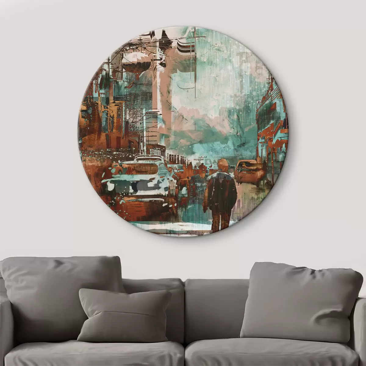 Quadri rotondi Grande metropoli retrò in stile grunge r37112