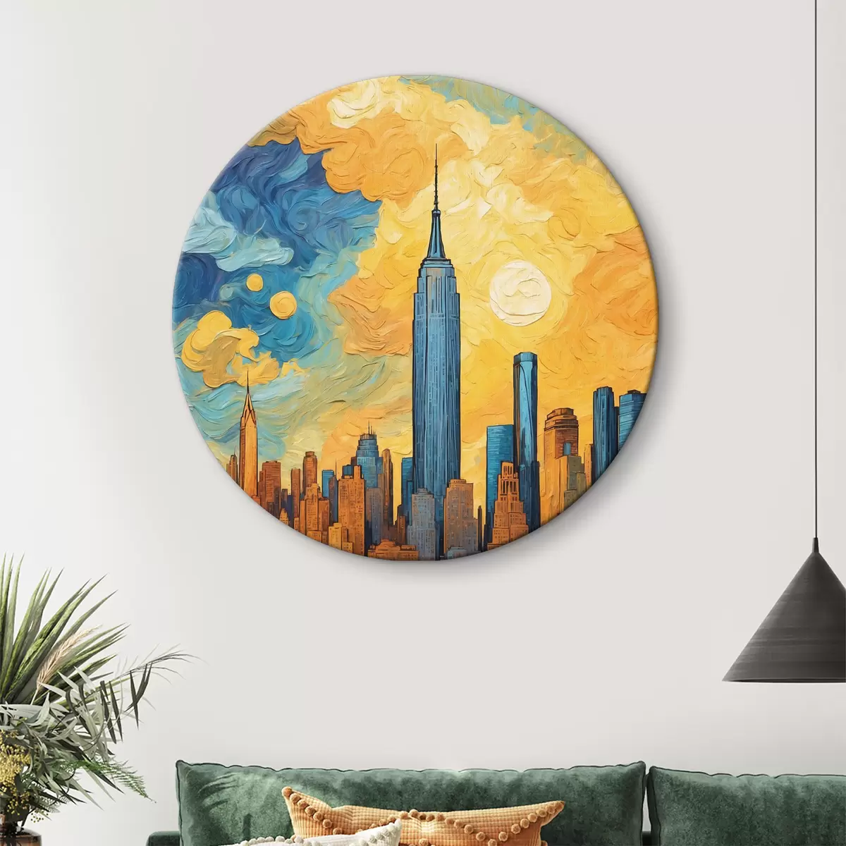 Quadri rotondi Dipingere un panorama urbano r37121