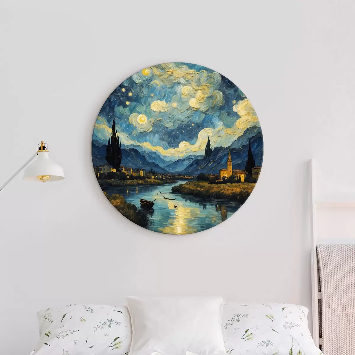 Quadri rotondi Paesaggio notturno ad olio r37123