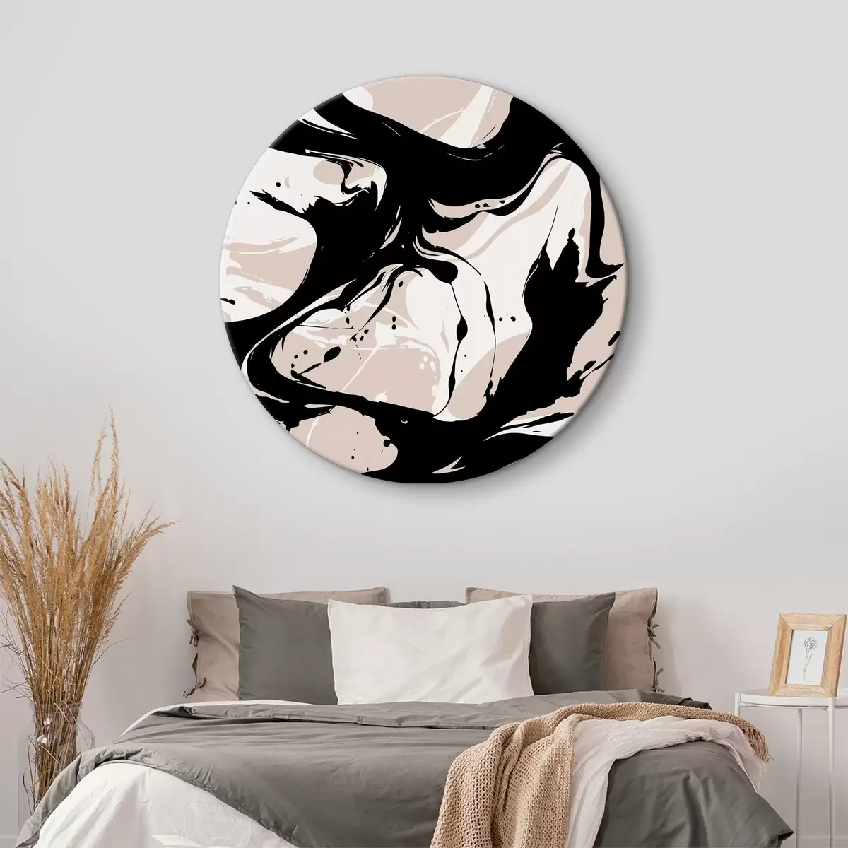 Quadri rotondi Vortice bianco e nero su sfondo beige r37286