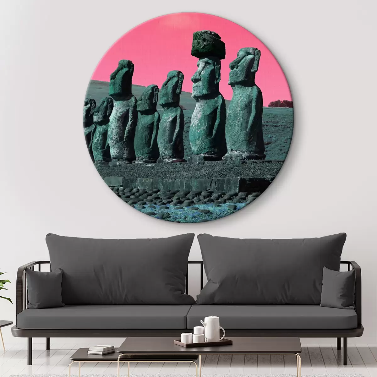 Quadri rotondi Antiche statue sotto un cielo surreale r37288
