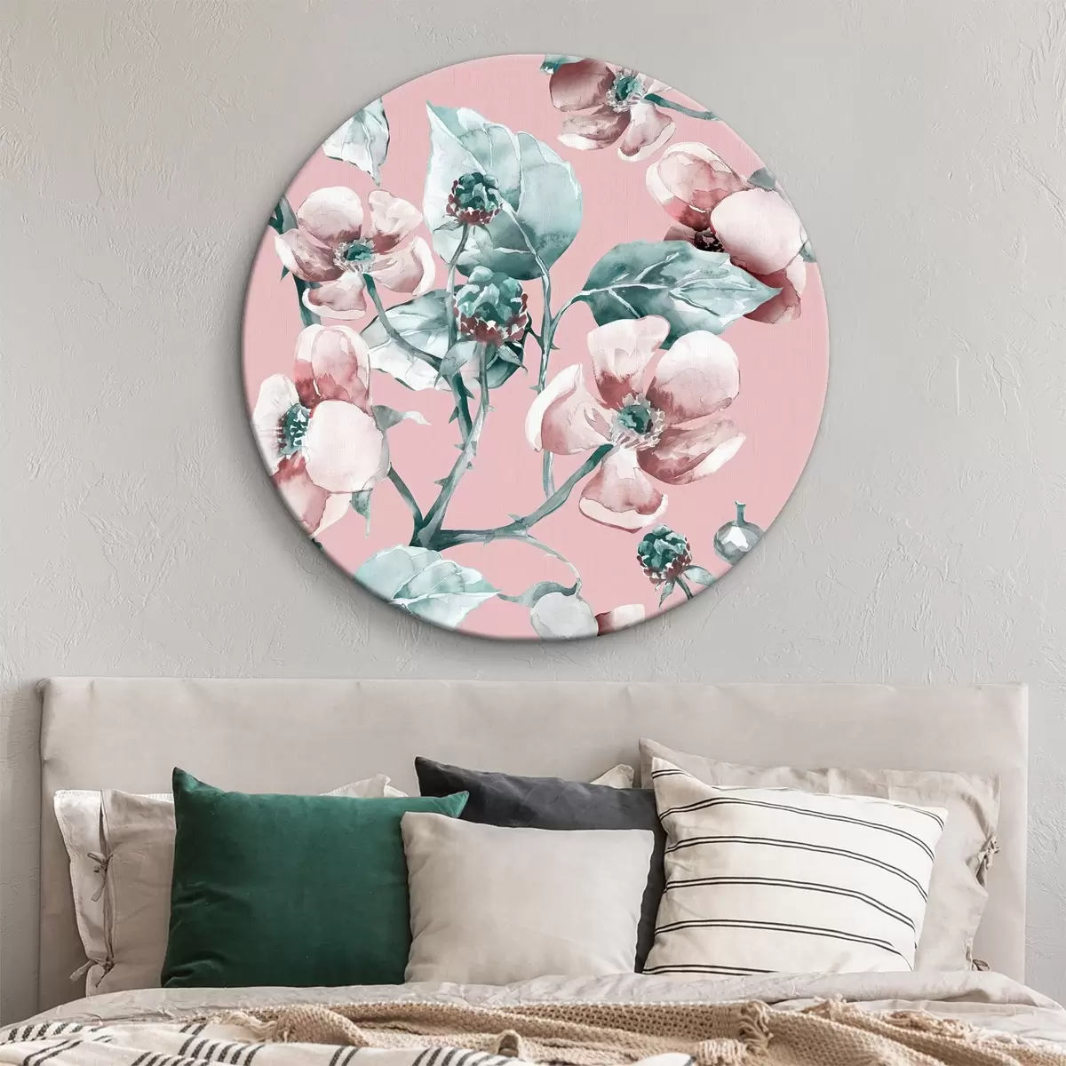 Quadri rotondi Fiori su sfondo rosa r37296