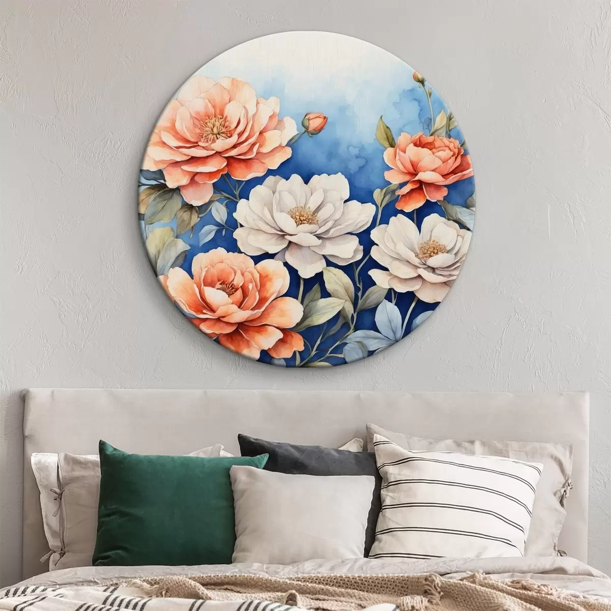 Quadri rotondi Immagine di fiori su sfondo blu r37332