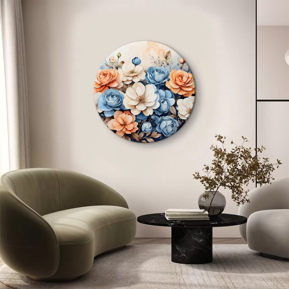 Quadri rotondi Immagine di fiori su sfondo blu r37335