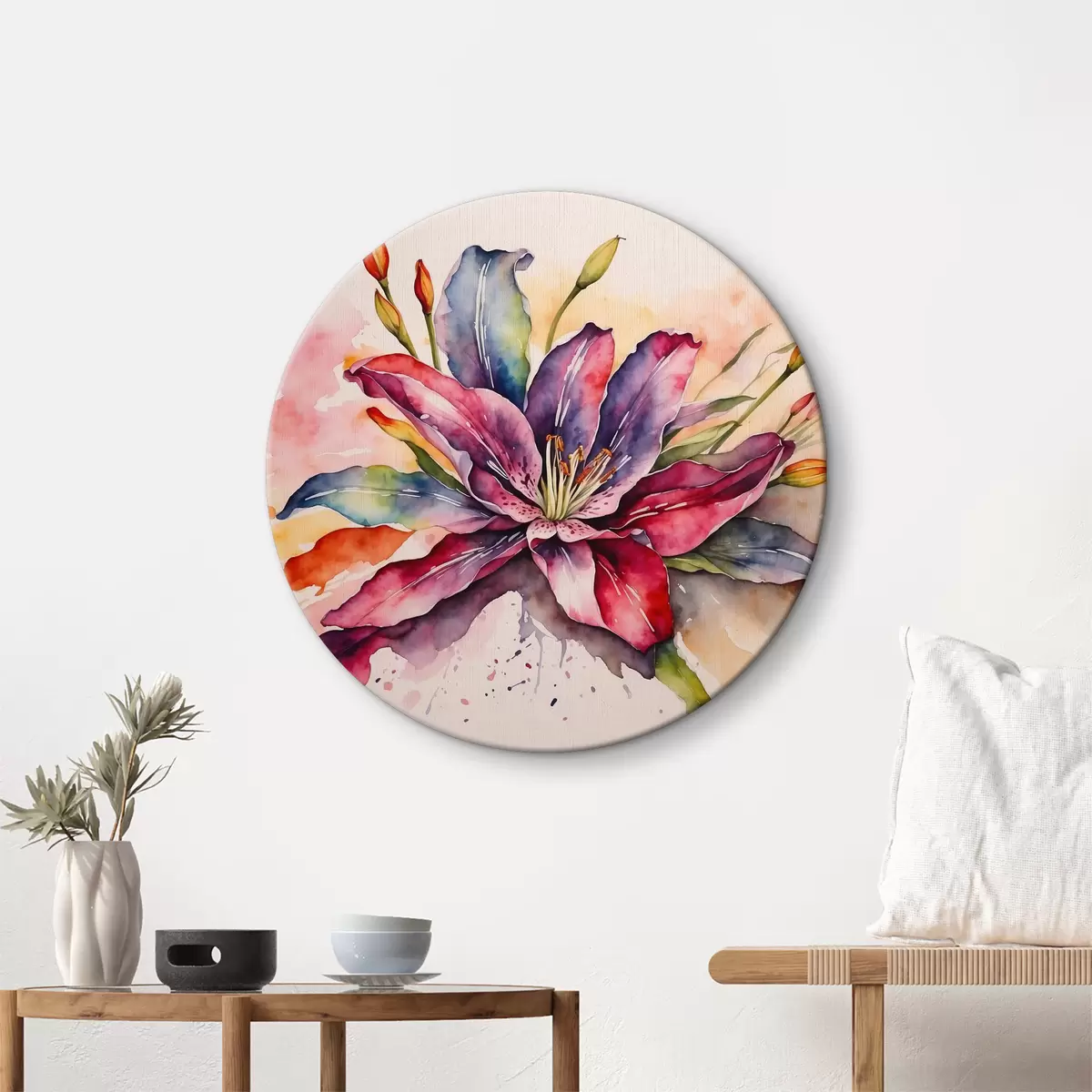 Quadri rotondi Pittura ad acquerello di un fiore r37339