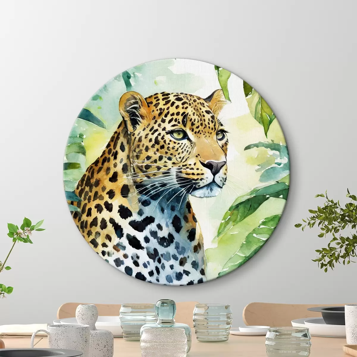 Quadri rotondi Acquerello di un leopardo r37341