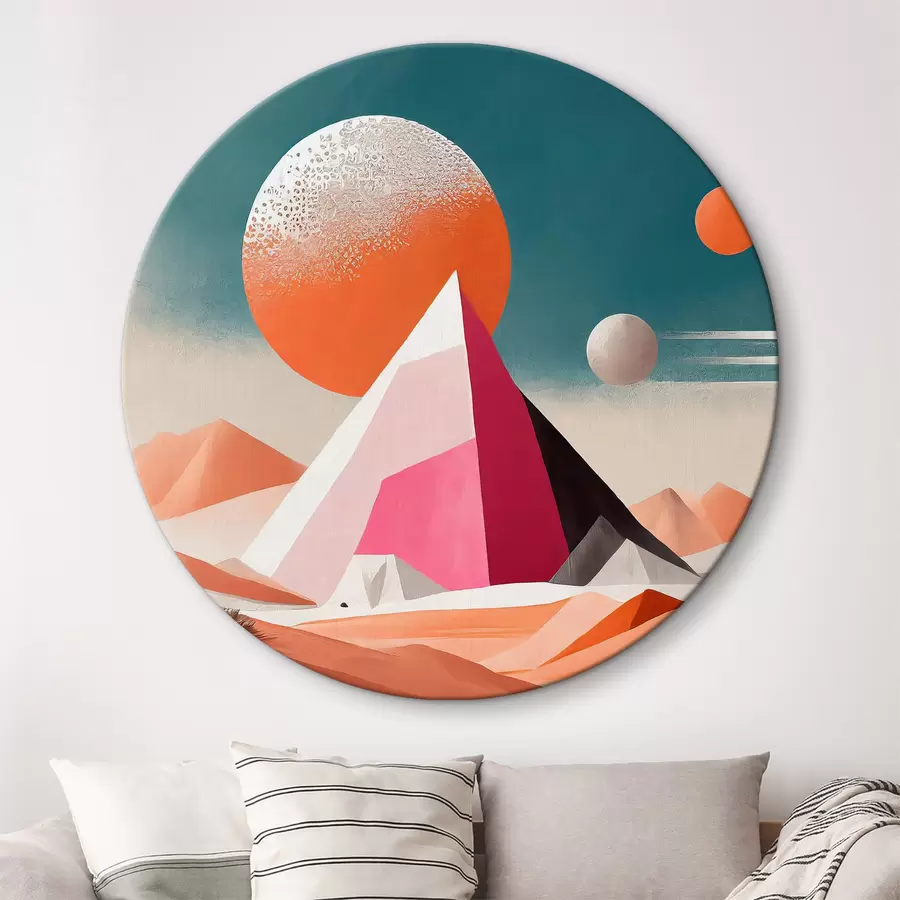 carta da parati Immagine di un paesaggio desertico con una piramide e il sole nr. r37371